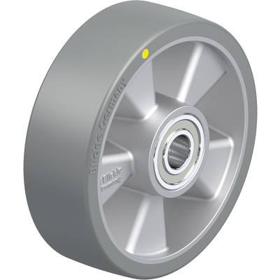 Grijs, robuust wiel met kogellager; geschikt voor gebruik in industriële omgevingen.