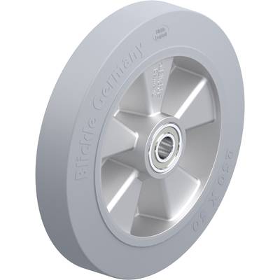 Grijs kunststof wiel met metalen kogellager, gegraveerde tekst 'Räder Germany', geschikt voor industriële toepassingen.