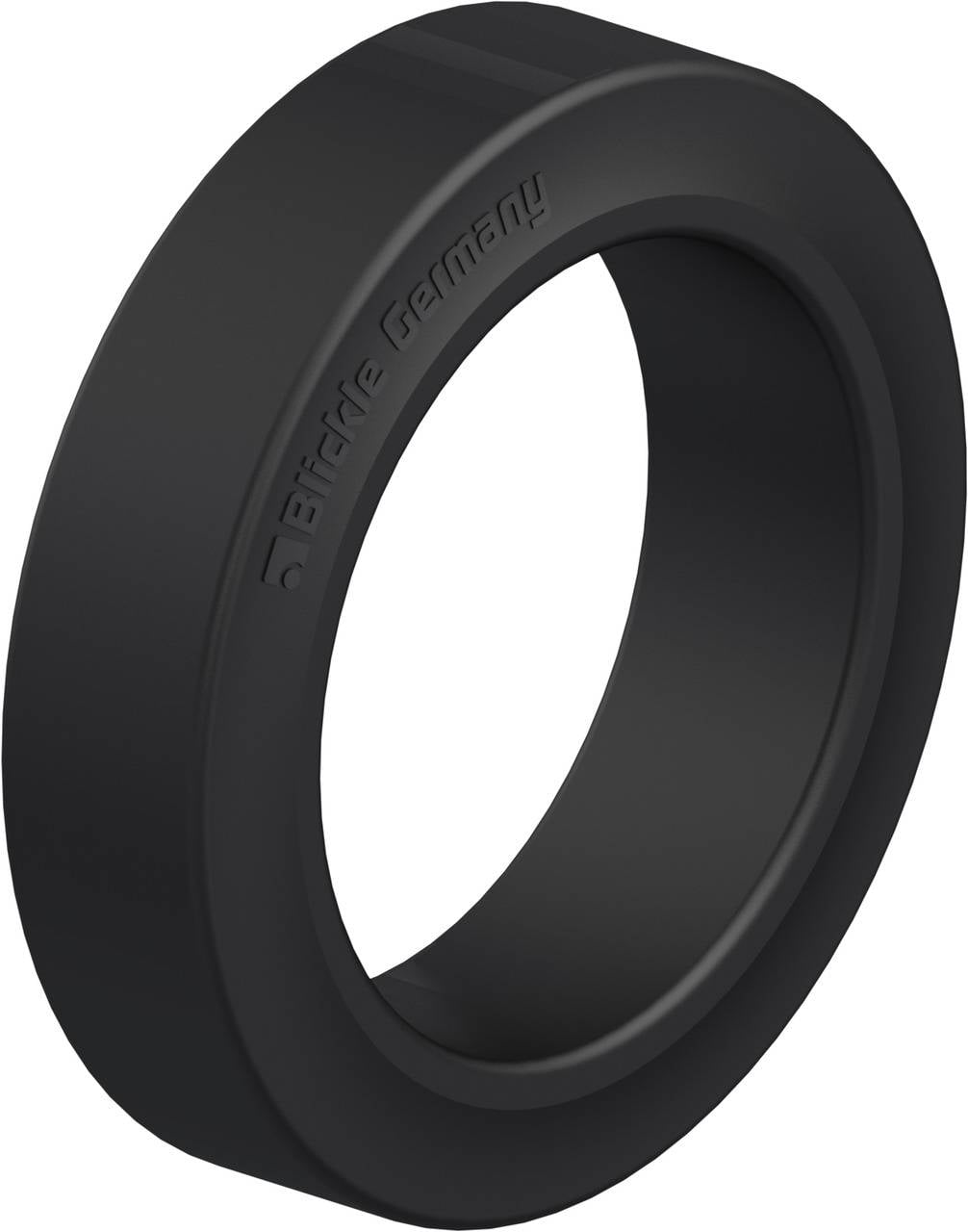 Zwarte afdichtingsring met zijdelingse opdruk 'Bürkle Germany', 3D-weergave, met gladde oppervlakte en rond profiel.