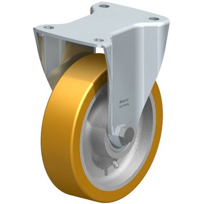 Stabiele transportwiel met geel wiel en zilveren behuizing, geschikt voor zware belasting.