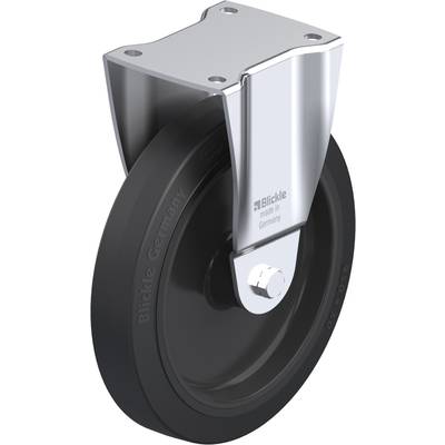 Zwenkwiel met zwart wiel en metalen behuizing, met opschrift 'Blickle made in Germany'. Geschikt voor gebruik aan meubels of apparaten.