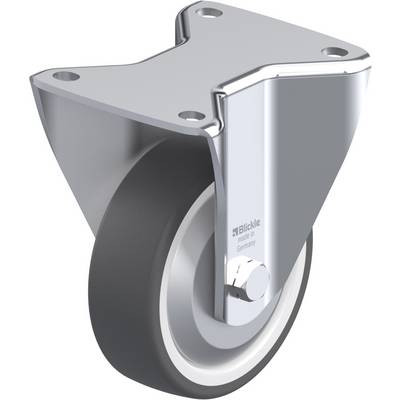 Een vergrendelbare zwenkwiel met een zilver metalen behuizing en een zwart wiel, geschikt voor meubels of transportkarren.