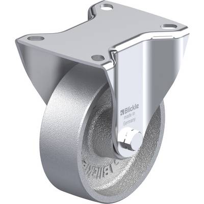 Metalen zwenkwiel met bevestigingsplaat, geschikt voor industriële toepassingen, gelabeld 'Blickle made in Germany'.