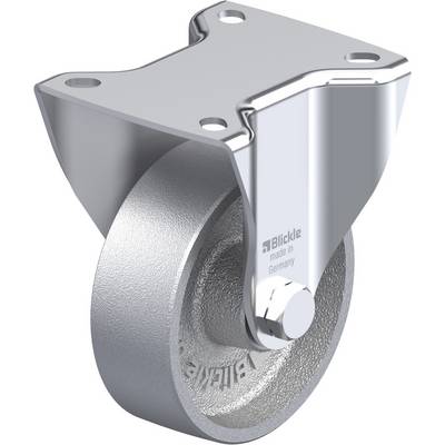 Metalen rolhouder met wiel, voorzien van 'Blickle - made in Germany' opdruk. Geschikt voor transport- en industriële toepassingen.