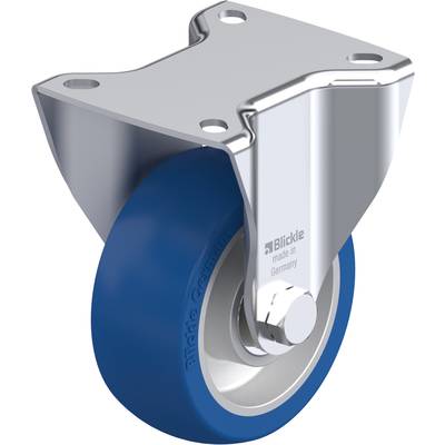 Blauw wiel met zilveren bevestiging, geschikt voor zware lasten. Vervaardigd in Duitsland.