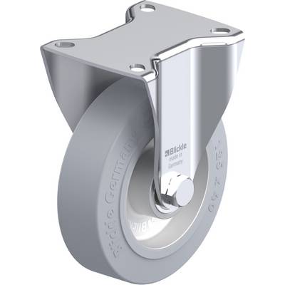 Metalen industriewiel met grijs, zwenkbaar wiel en bevestiging, 'Blickle Made in Germany' op het oppervlak geperst.
