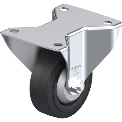 Zwenkwiel met zwart rubberen wiel en zilveren metalen plaat. Geschikt voor montage aan meubels of transportkarren.