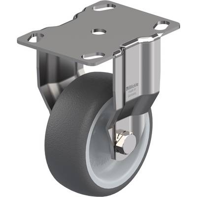 Metalen rol met bevestigingsplaat. Geschikt voor meubels of transportkarren, vervaardigd uit stevig materiaal met een gladde, grijze loopvlak.