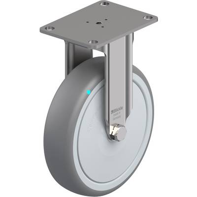 Industriële rol met grijs wiel en metalen plaat voor montage, geschikt voor zware belastingen.