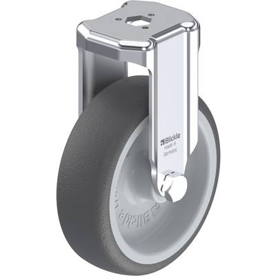 Grijs wiel met grijze beschermbehuizing en metalen bevestiging. Opschrift 'Blickle made in Germany' herkenbaar.