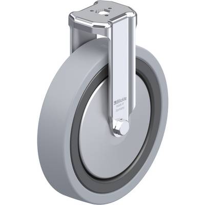 Industrieel draai-wiel van metaal en rubber, vervaardigd door Blickle. Het heeft een robuust metalen frame en is geschikt voor zware lasten.