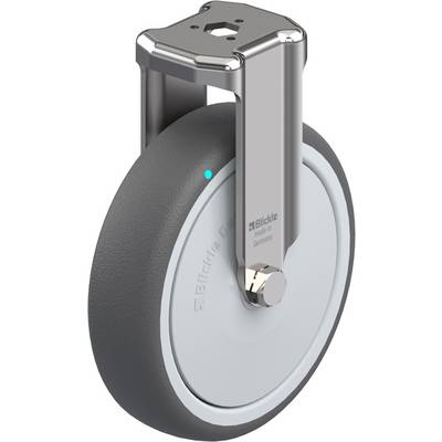 Industriële stuurwiel met grijs wiel en metalen bevestiging, robuust ontwerp. Merknaam 'Blickle' en land van herkomst 'Duitsland' duidelijk zichtbaar.
