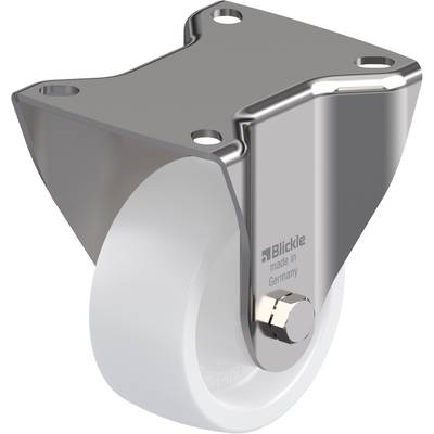 Metalen wiel met wit loopvlak, gefabriceerd door 'Blickle, made in Germany', geschikt voor meubels of apparaten.