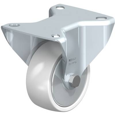 Metalen rol met bevestiging, geschikt voor zware lasten. De rol is glad en ontworpen voor industriële toepassingen.