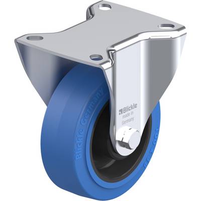 Industriewiel met blauw wiel en zilveren drager. Tekst op het wiel: 'Blickle made in Germany'.