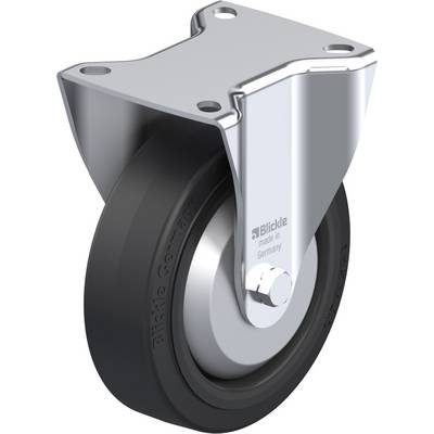 Zwenkwiel met metalen behuizing en zwart rubberen wiel, geschikt voor gebruik op transportwagens of werktuigen.