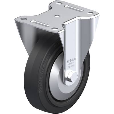 Metalen zwenkwiel met zwart wiel en zilveren bevestiging, opschrift 'Blickle made in Germany' zichtbaar.
