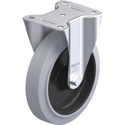 Een grijze rubberen zwenkwiel aan een metalen bevestiging, geschikt voor lichte tot middelzware belastingen in industriële toepassingen.