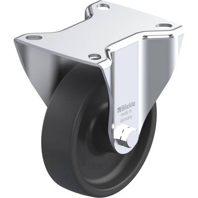 Zwenkwiel met zwart wiel en metalen bevestiging, merk 'Blickle', vervaardigd in Duitsland.