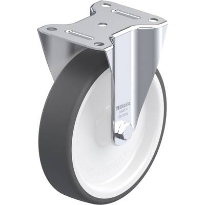 Metalen stuurwielbehuizing met grijs wiel; opschrift 'Blickle made in Germany'.