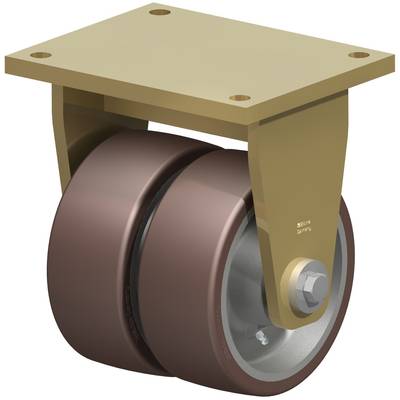 Industriële dubbele rol met bruine wielen en gouden behuizing, gemonteerd voor zware toepassingen.