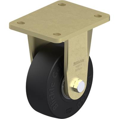 Zwenkwiel met zwart wiel en gouden montageplaat, geschikt voor zware lasten, opschrift 'Blickle made in Germany'.