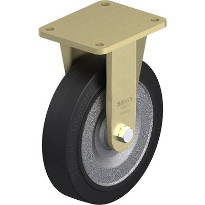 Een robuust, zwart wiel met een gouden houder waarop 'Blickle' is gegraveerd. Geschikt voor industriële toepassingen.