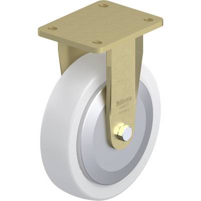 Een draaibaar wiel met een goudkleurige houder en een witte rol, geschikt voor montage aan meubilair of apparaten voor mobiliteit.