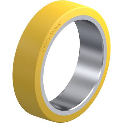 Een gele, cirkelvormige metalen ring met een glanzende binnenkant, met de naam van de fabrikant "Eliflor Germany" gegraveerd.