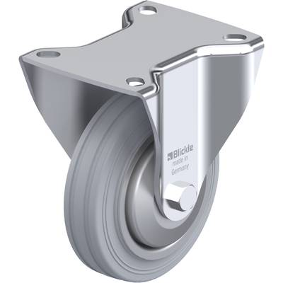 Industriële metalen rol met grijs wiel, zwenkbaar, voorzien van opschrift 'Blickle made in Germany', geschikt voor zware lasten.