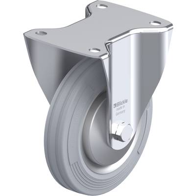 'Grijze zware stuurwiel met metalen bevestiging, geschikt voor industriële toepassingen. Opdruk: Blickle, made in Germany.'