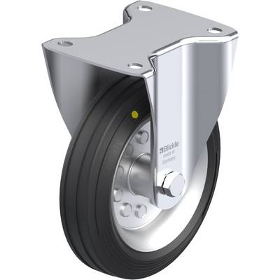 Metalen rol met zwart rubberwiel, gemonteerd op een stabiele steun, geschikt voor industriële toepassingen.