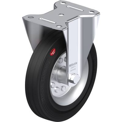 Wiel met metalen bevestiging, zwarte rubberen band 'Blickle', geschikt voor transportapparatuur in industriële toepassingen.