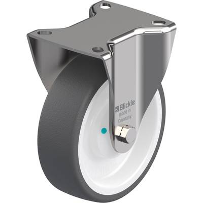 Grijs-witte rol met metalen bevestiging, bedrukt met 'Blickle made in Germany'. Ontwerp voor industriële toepassingen.
