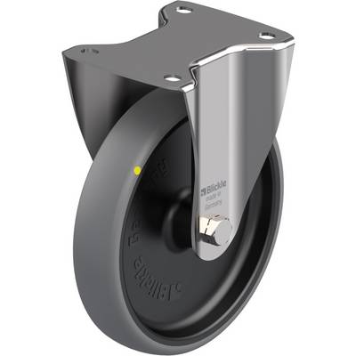Metalen wiel met bevestigingsplaat en grijze band, geschikt voor industriële of zware toepassingen.