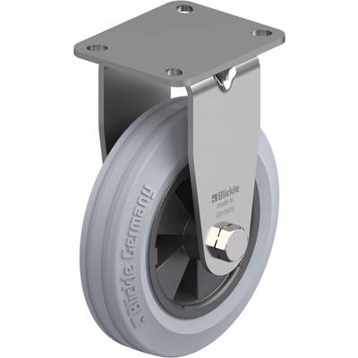 Zwenkwiel met grijs wiel en metalen ophanging, met opschrift 'Blickle made in Germany' op het oppervlak van het wiel, geschikt voor meubels of transportapparatuur.