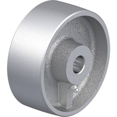 Een metallic zilverkleurig tandwiel met een centraal gat en een gestructureerd oppervlak.
