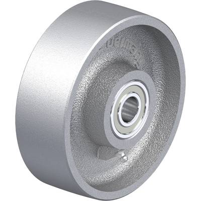 Metalen wiel met kogellager, voor industriële toepassingen. Gestructureerd oppervlak, robuuste constructie voor zware belastingen.