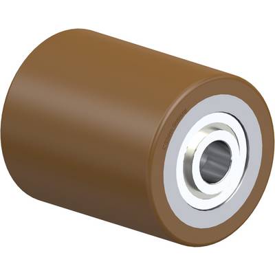Bruin reservewiel van polyurethaan met een zilveren metalen kern, vaak gebruikt voor transport- of industriële apparatuur.
