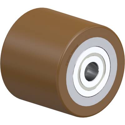 Bruin wiel met zilveren metalen kogellagers in het midden. Geschikt voor toepassingen die stabiliteit en een soepele beweging vereisen.