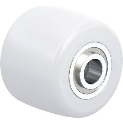 Een wit zwenkwiel met metalen lagers, geschikt voor meubels of apparaten, afgebeeld tegen een neutrale achtergrond.