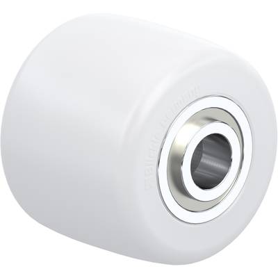 Wit wiel met ingebouwd kogellager, geschikt voor rolschaatsen of skateboards, glad en rond.