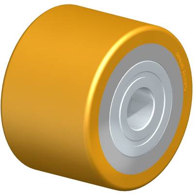 Een enkele oranje wielen met metalen kern en lager, geschikt voor skateboarden of rolschaatsen.