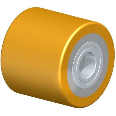 Een groot, cilindrisch, gouden wiel met een zilveren binnenwerk, mogelijk onderdeel van een industrieel apparaat of voertuig.