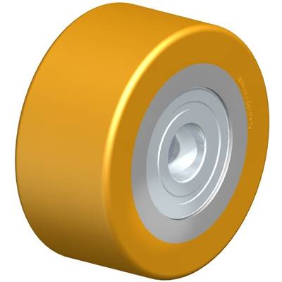 Oranje wiel met zilveren metalen as.