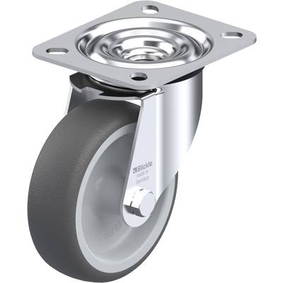 Metalen transportwiel met grijs wiel, behuizing van stevig materiaal en metalen bevestigingsplaat, geschikt voor industriële toepassingen.