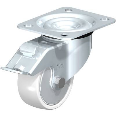 Een zilver zwaar belastbaar stuurwiel met platte montageplaat en rollager, geschikt voor industriële toepassingen.