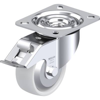 Een draaibaar metalen zwenkwiel met montageplaat en rem, geschikt voor zware lasten en industriële toepassingen.