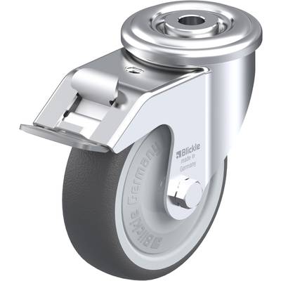 Metalen wiel met grijze rubberen band en bevestigingsplaat, geschikt voor industriële toepassingen.