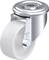 Metaal-polyamide zwenkwiel met bevestigingsgat. Zilverkluis behuizing, wit wiel. Fabrikant 'Blickle, made in Germany'.